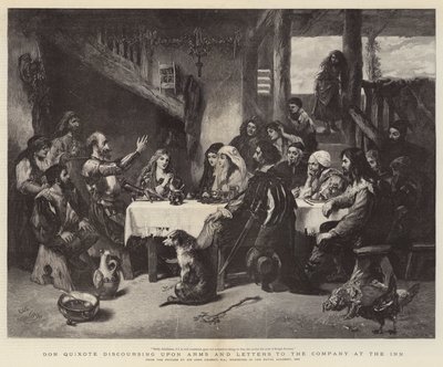 Don Quixote discoursing upon Arms and Letters to the Company at the Inn by John Gilbert